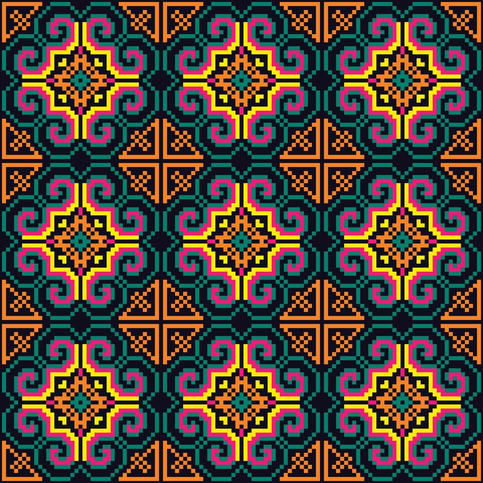 attraversare punto modello Caratteristiche un' ripetendo motivo di colorato fiori. design per fiori, colorato, sfondo, ricamo, floreale modello, punti floreale motivo decorativo tessile arte. vettore