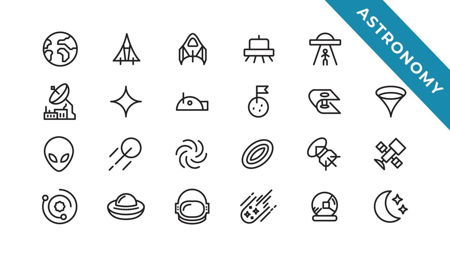 spazio e pianeta vettore linea icone, magro linea stile.contiene come icone come spazio, pianeta, alieno, solare, astronauta, tecnologia, spazio viaggi, stelle, esplorazione e altro elementi