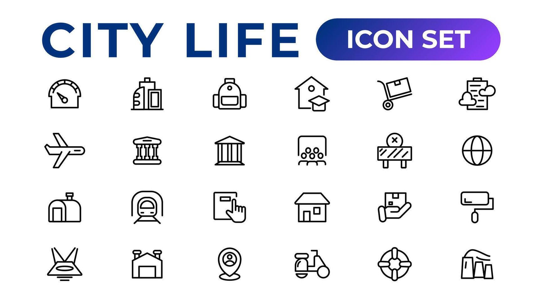 città vita linea icone, segni, linea icona impostare, modificabile vettore icona.