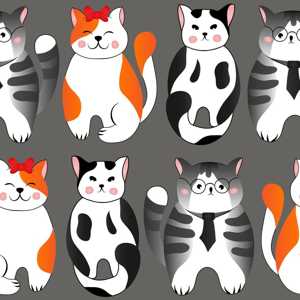 senza soluzione di continuità modello con carino rosso e grigio gatti su grigio sfondo. vettore illustrazione per bambini.