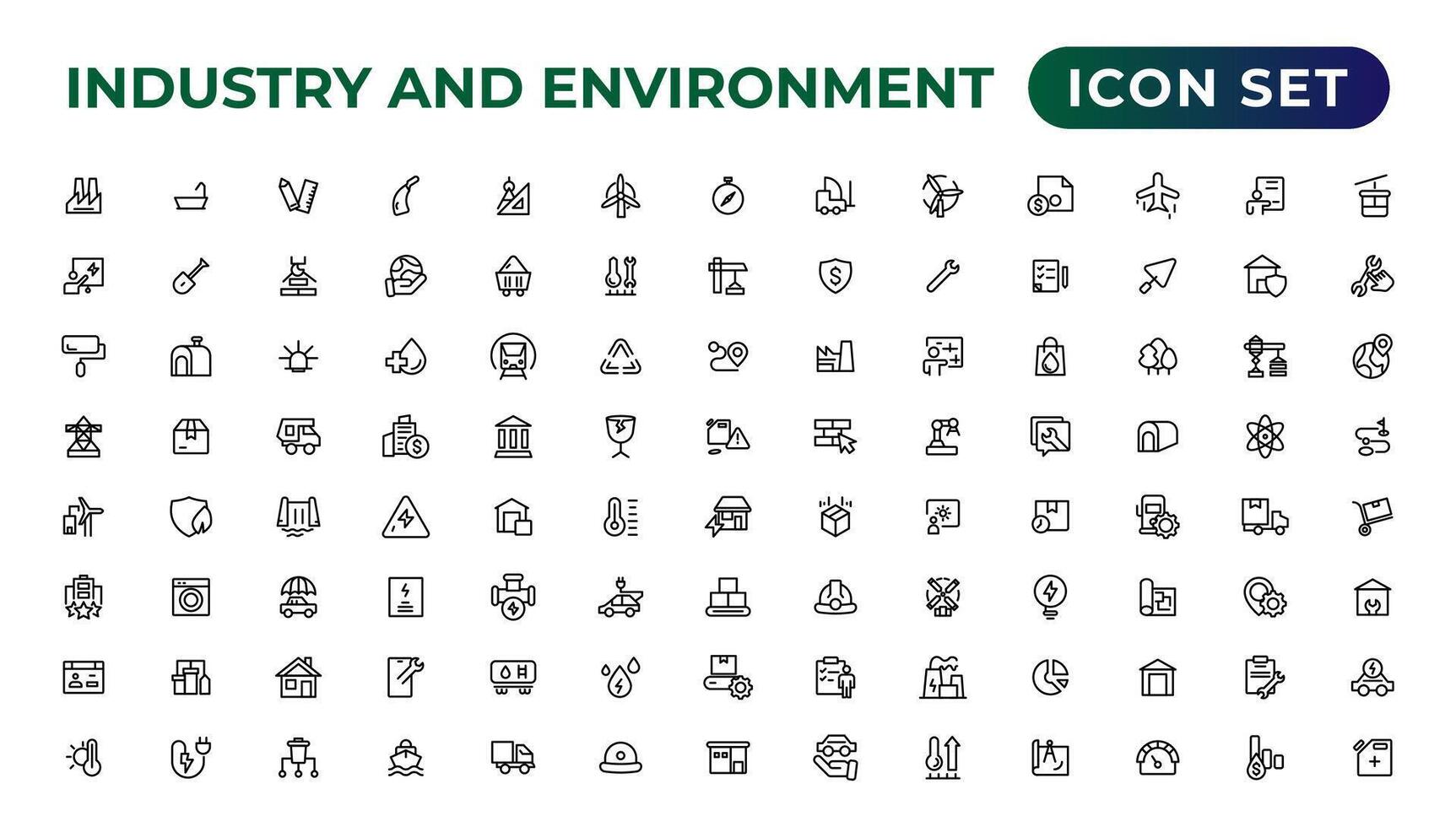 impostato di schema icone relazionato per verde, rinnovabile energia, alternativa fonti energia. eco icona collezione.contorno icona collezione. vettore