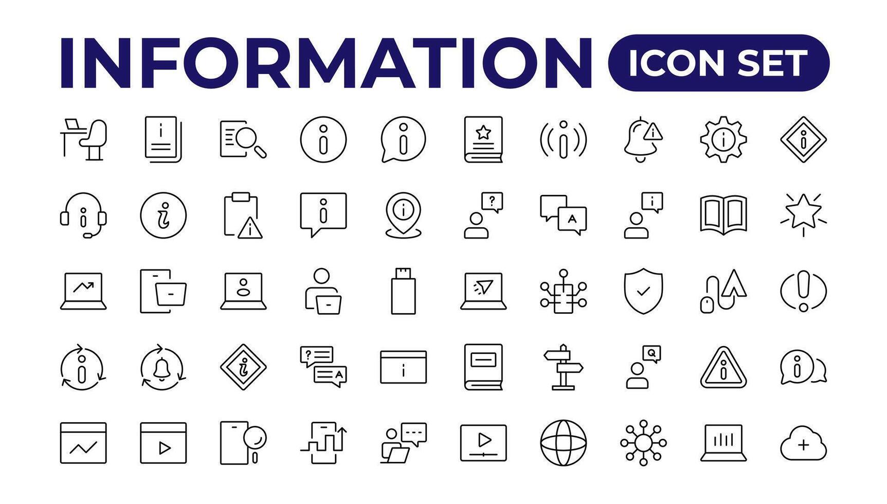 Informazioni icone impostare. informazione icona collezione.contorno icona collezione. vettore