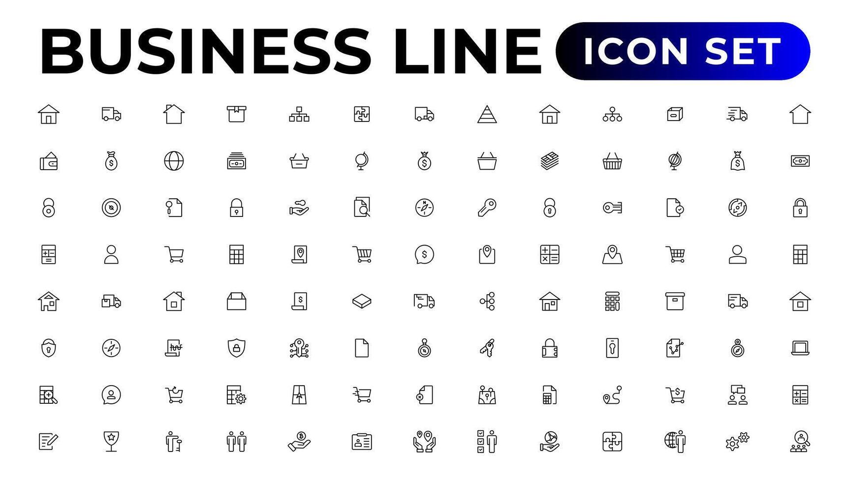 attività commerciale linea icone impostare.soldi, investimento, lavoro di squadra, incontro, collaborazione, incontro, opera successo.schema icona . vettore