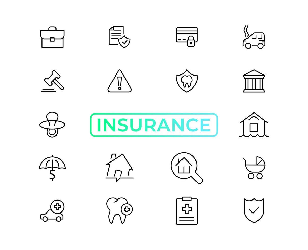 assicurazione elementi - minimo magro linea ragnatela icona impostare. schema icone collezione. semplice vettore illustrazione, assicurazione icona