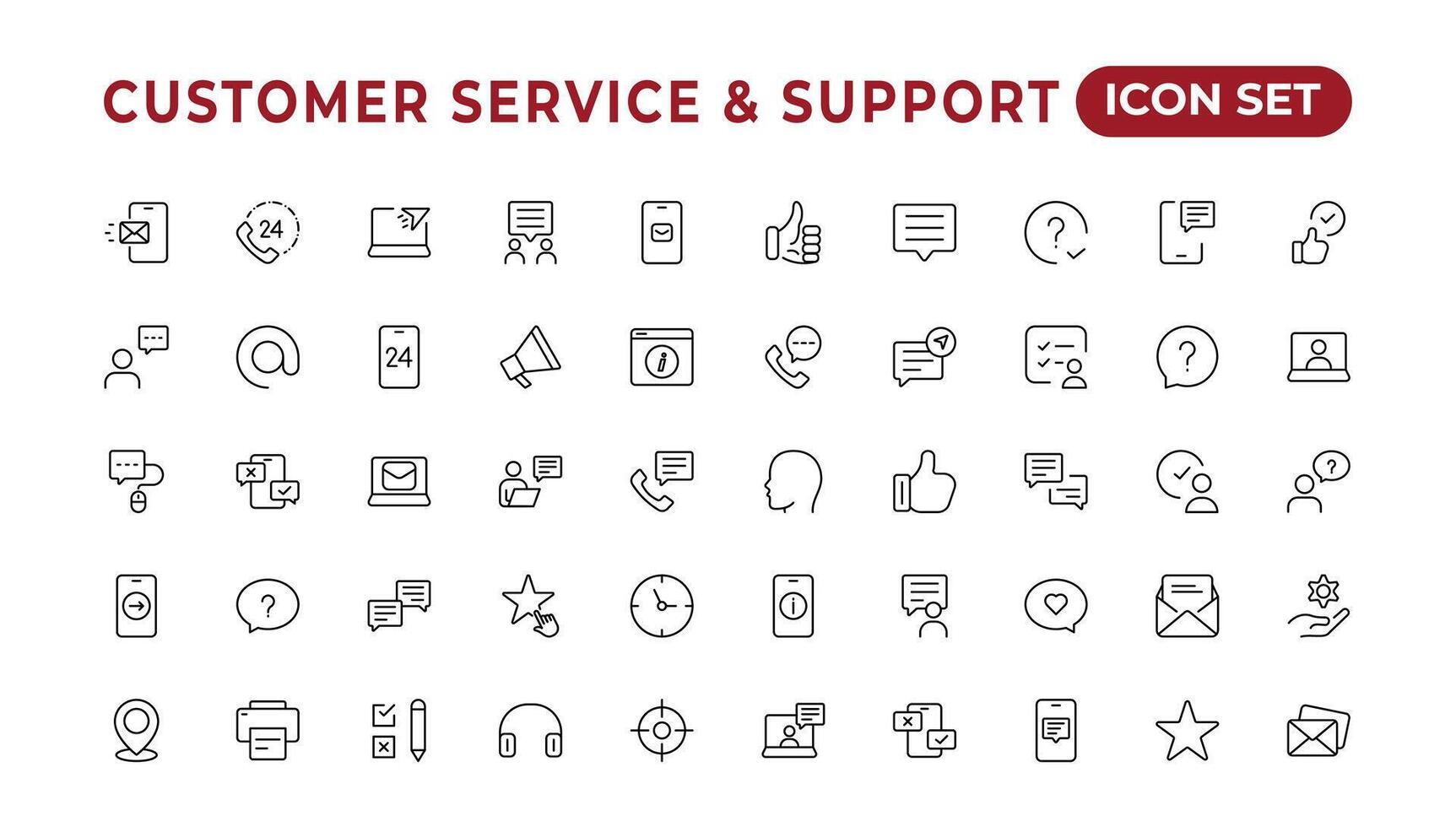 cliente servizio icona set.contiene cliente soddisfazione, assistenza, esperienza, operatore, e tecnico supporto icone. solido collezione.semplice impostato di Aiuto supporto relazionato vettore linea icone.