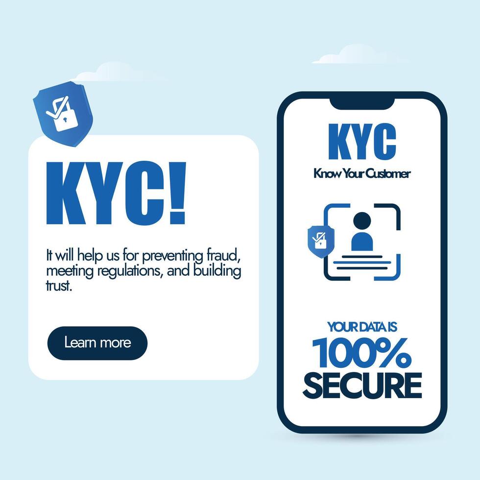 kyc. conoscere il tuo cliente o cliente importanza consapevolezza bandiera con un' mobile Telefono schermo per promuovere kyc per mantenere dati sicuro e assicurato a partire dal qualunque frode. attività commerciale sicurezza le misure pubblicità bandiera idea. vettore