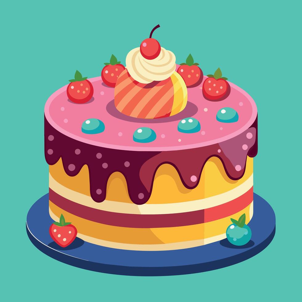 bellissimo colorato Immagine di un' compleanno torta. torta con candele su esso vettore
