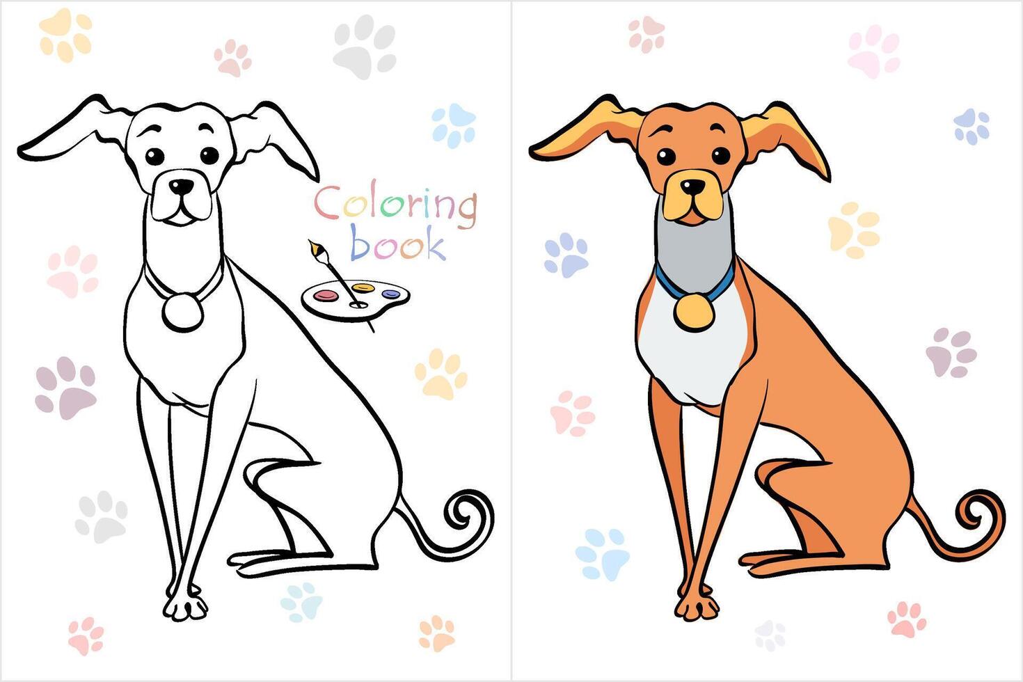 colorazione libro pagina divertente italiano levriero cane vettore