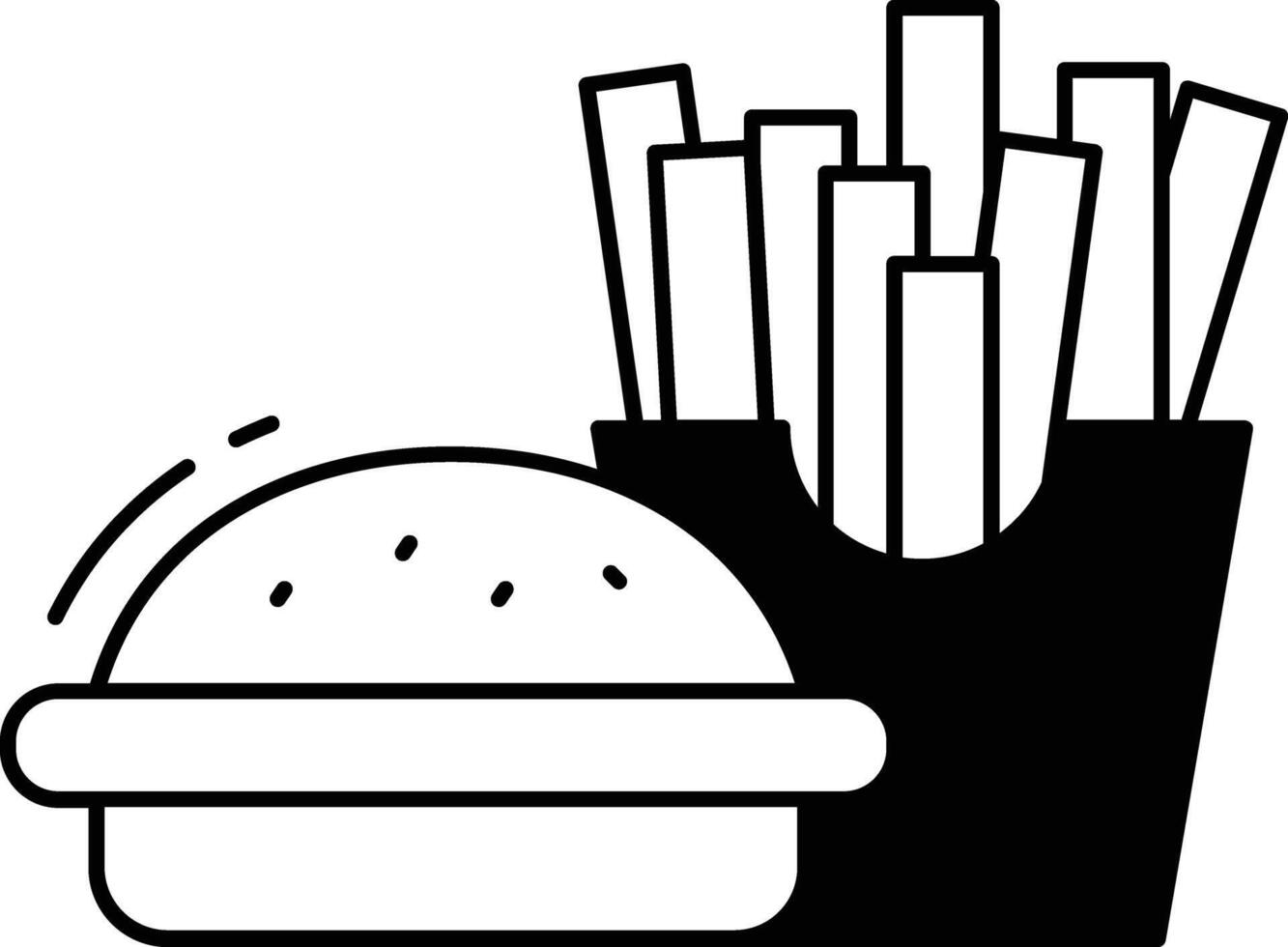 hamburger con patatine fritte glifo e linea vettore illustrazione