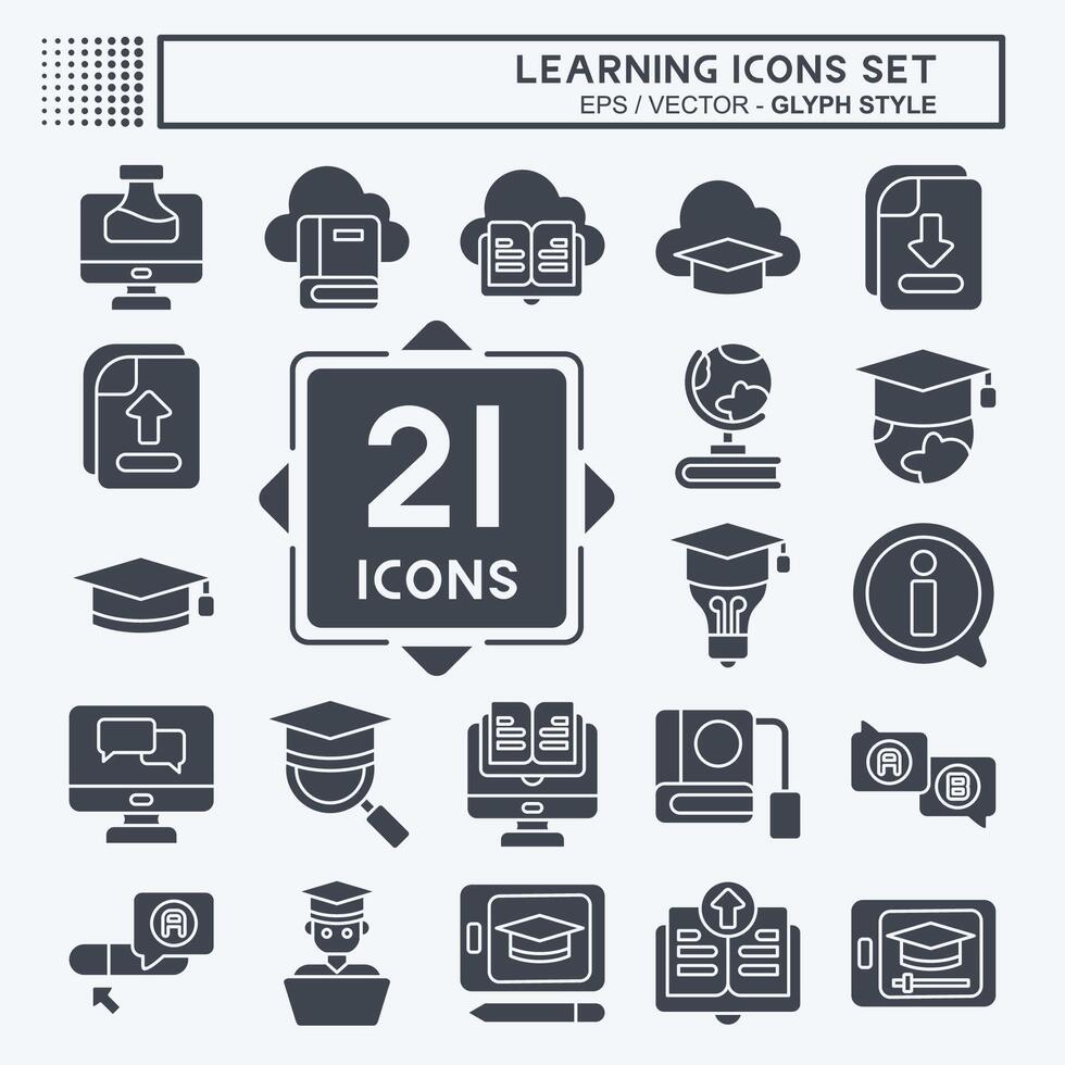 icona impostato apprendimento. relazionato per formazione scolastica simbolo. glifo stile. semplice design illustrazione vettore
