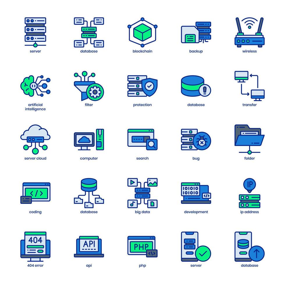 pacchetto server e database per il design, il logo, l'app, l'interfaccia utente del tuo sito web. disegno del profilo dell'icona del server e del database. illustrazione grafica vettoriale e tratto modificabile.