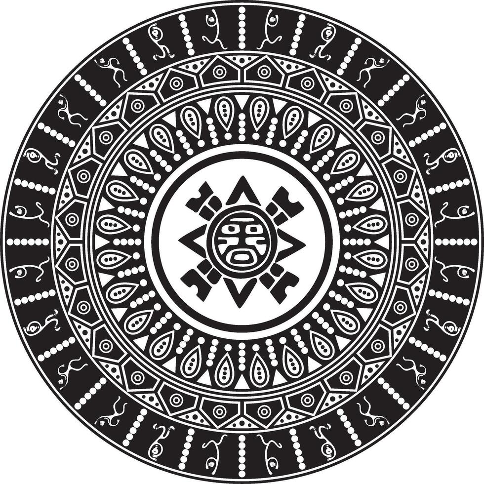 vettore monocromatico azteco rituale cerchio. geometrico il giro nativo americano ornamento. gioielleria di antico sciamani.