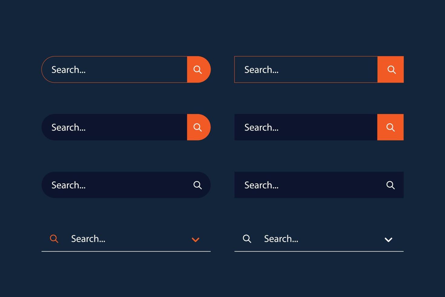 barra di ricerca per interfaccia utente, design e sito web. indirizzo di ricerca e icona della barra di navigazione. raccolta di modelli di moduli di ricerca per siti Web vettore