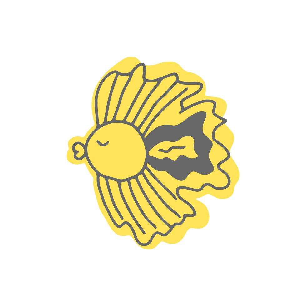 simpatico cartone animato di pesce giallo, scarabocchio. illustrazione vettoriale. vettore