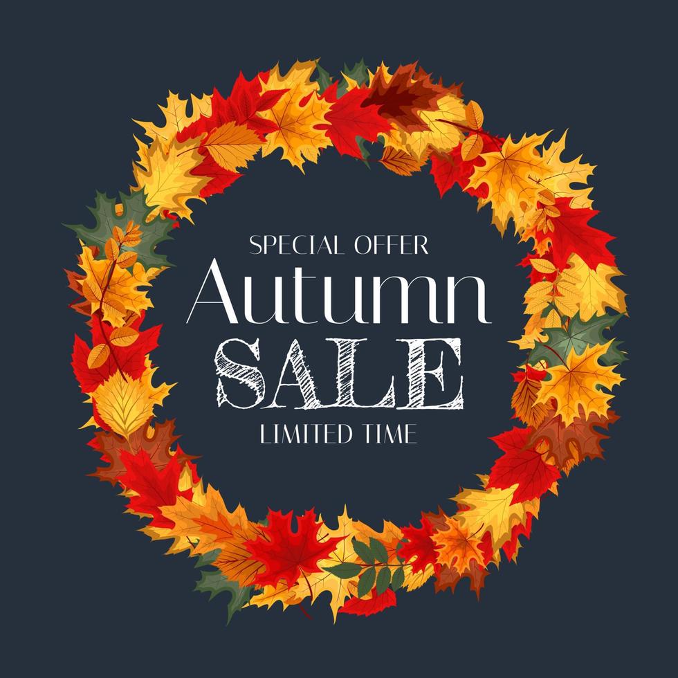modello di sfondo vendita autunno con foglie. offerta speciale. tempo limitato. illustrazione vettoriale