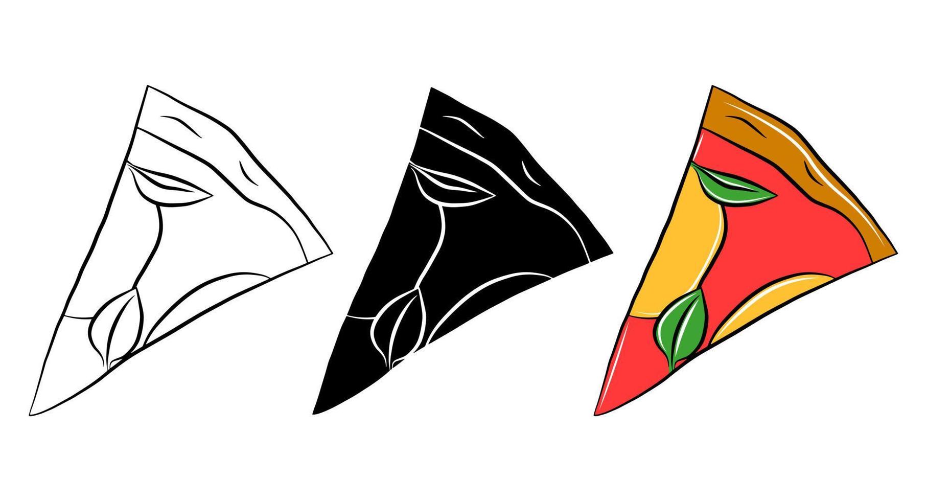 set di icone vettoriali fetta di pizza. doodle elemento di design del logo grafico. contorno lineare disegnato a mano. semplice spuntino di strada malsano.