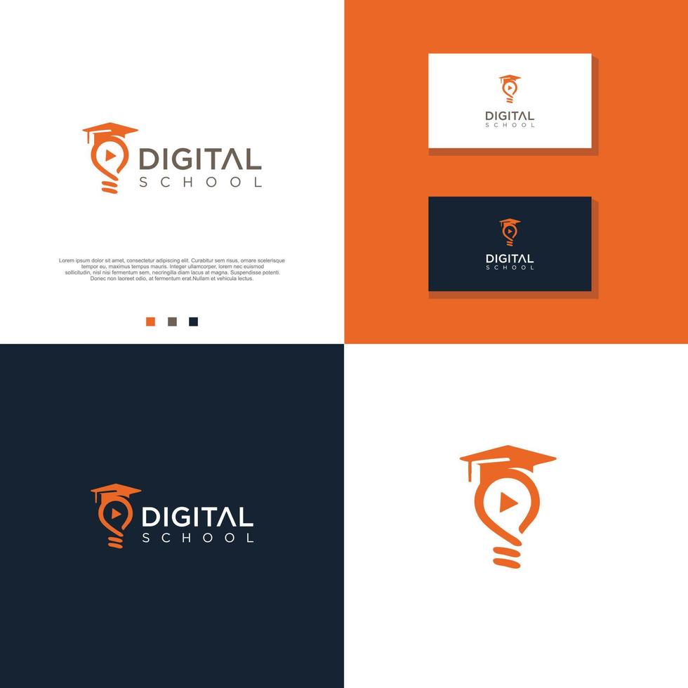 immagini vettoriali stock logo design scuola digitale. logo di istruzione. logo di educazione ai media. libro scolastico digitale logo educativo online e cappello di laurea
