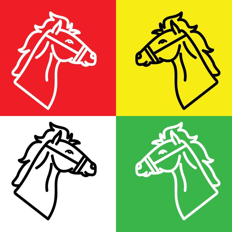 cavallo vettore icona, diretto stile icona, a partire dal animale testa icone collezione, isolato su rosso, giallo, bianca e verde sfondo.