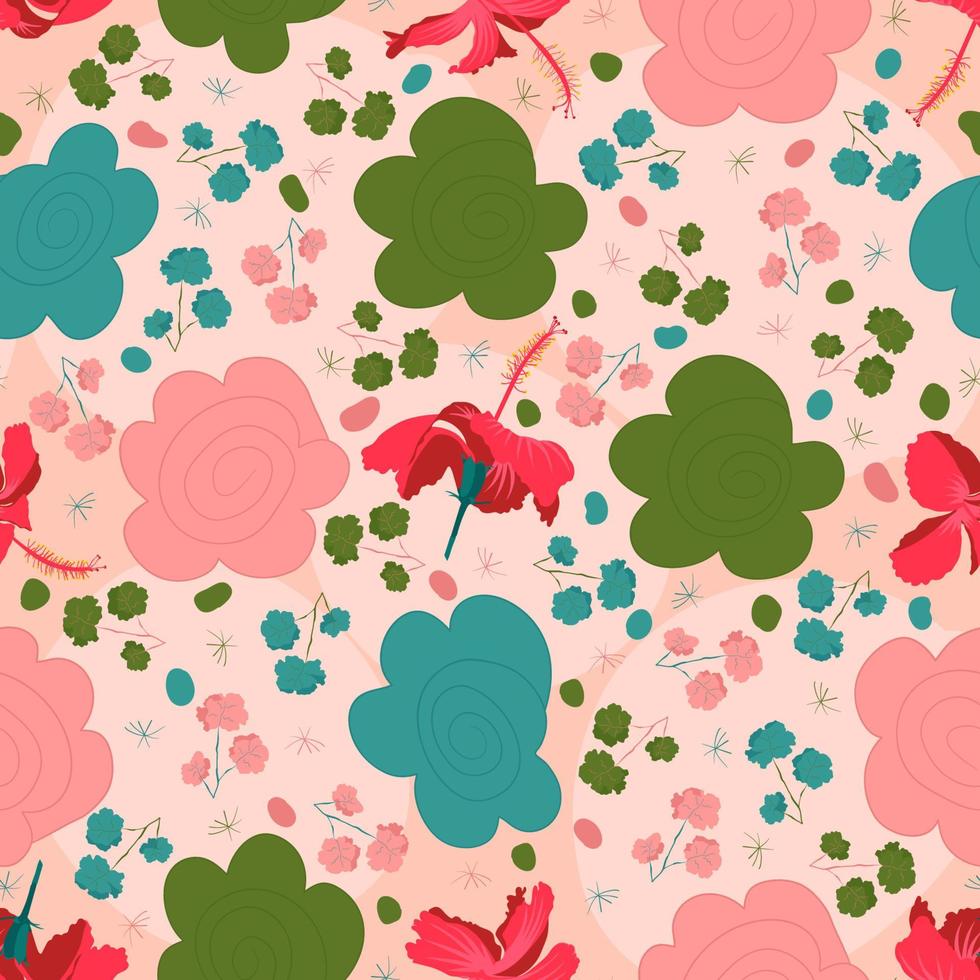 hibiscus rosa sinensis semitropical pattern flores artwork per tappezzeria, ristrutturazione di interni, vestiti, tessuti per abbigliamento. vettore