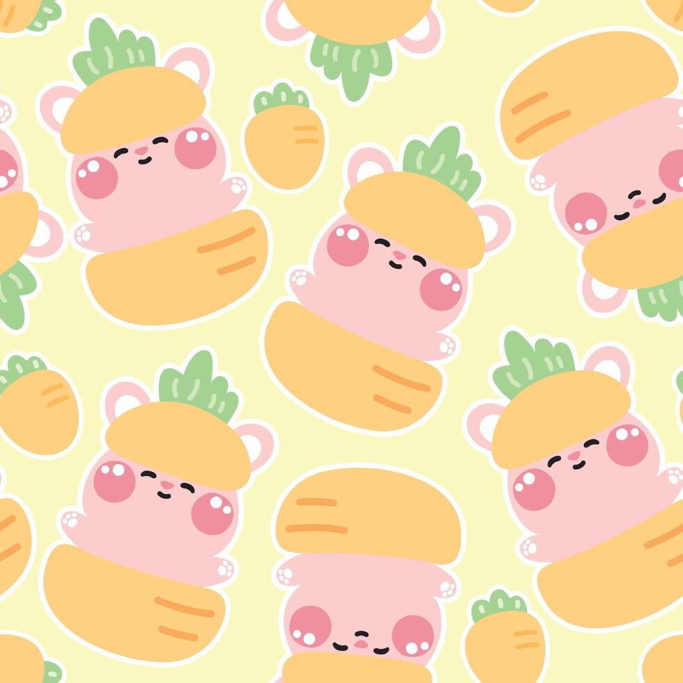 senza soluzione di continuità modello di carino coniglio restare nel carota pastello sfondo.roditore animale personaggio cartone animato design.coniglio.pasqua.frutta e verdura.kawaii.vettore.illustrazione. vettore