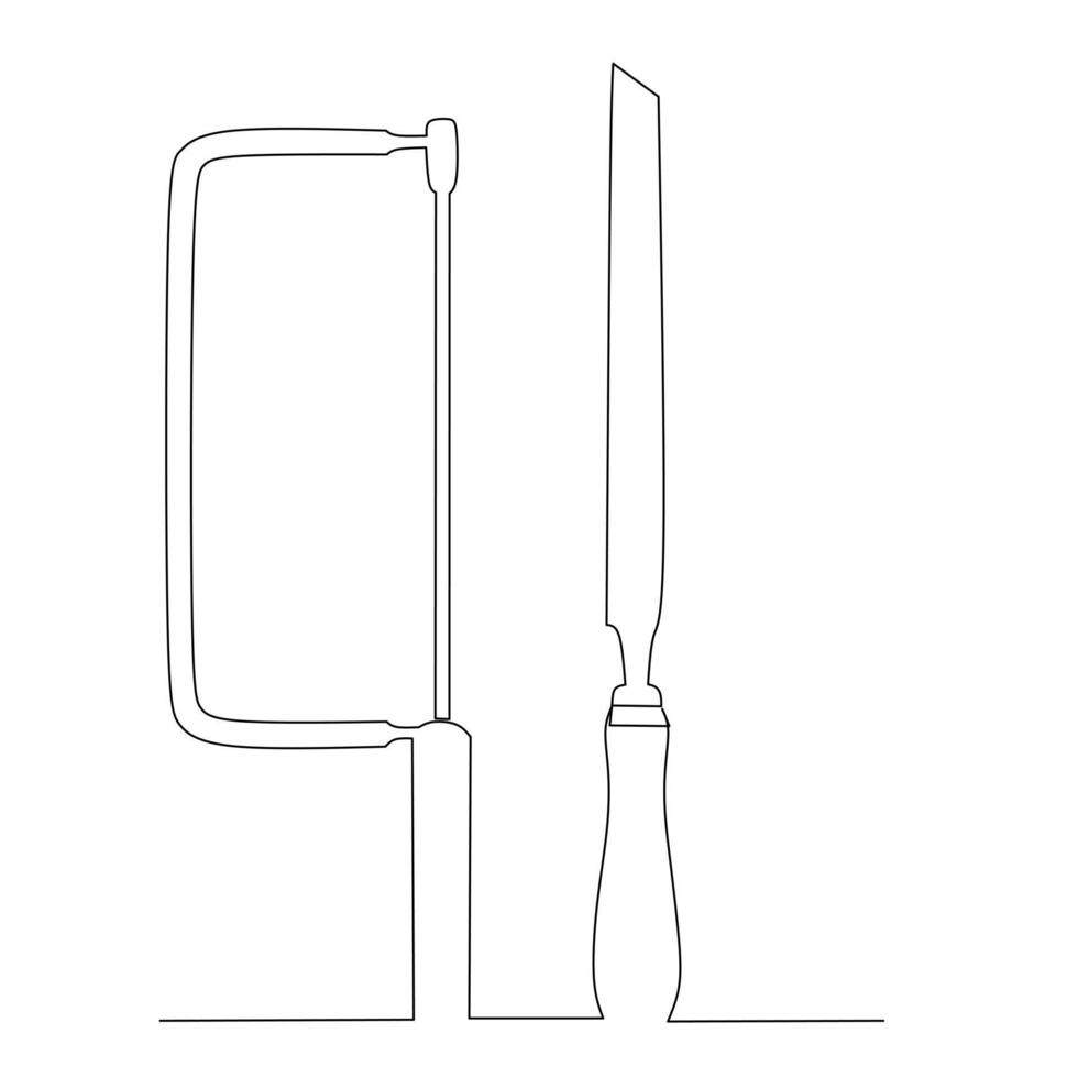 scalpello e mod sega attrezzo impostato illustrazione. piccolo carpenteria opera nel il laboratorio e casa rinnovamento concetto design elemento. continuo linea disegno vettore. vettore