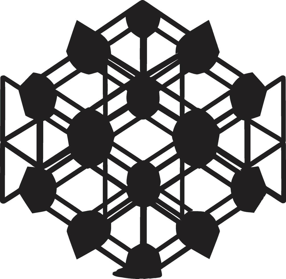dimensionale eleganza dinamico nero logo con geometrico fusione nel vettore astratto nexus monocromatico emblema di astratto geometrico le forme nel vettore