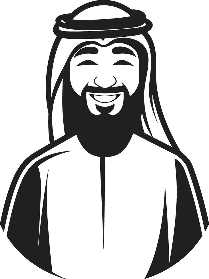regale presenza monocromatico emblema con Arabo uomo nel vettore mistico armonia nero vettore logo design con Arabo uomo silhouette