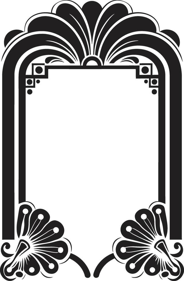simmetria raffinato monocromatico emblema con arte deco telaio nel vettore deco essenza elegante vettore logo design di nero arte deco telaio