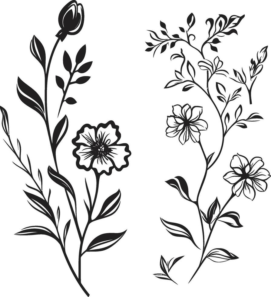 sussurra di natura nero icona con vettore logo di botanico fioriture incantata fioriture elegante nero vettore logo design con florals