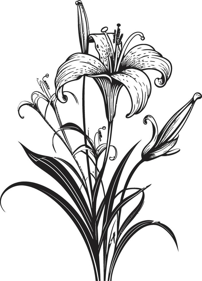 fiori nel armonia monocromatico vettore logo con nero florals scolpito petali elegante nero icona illustrare botanico design