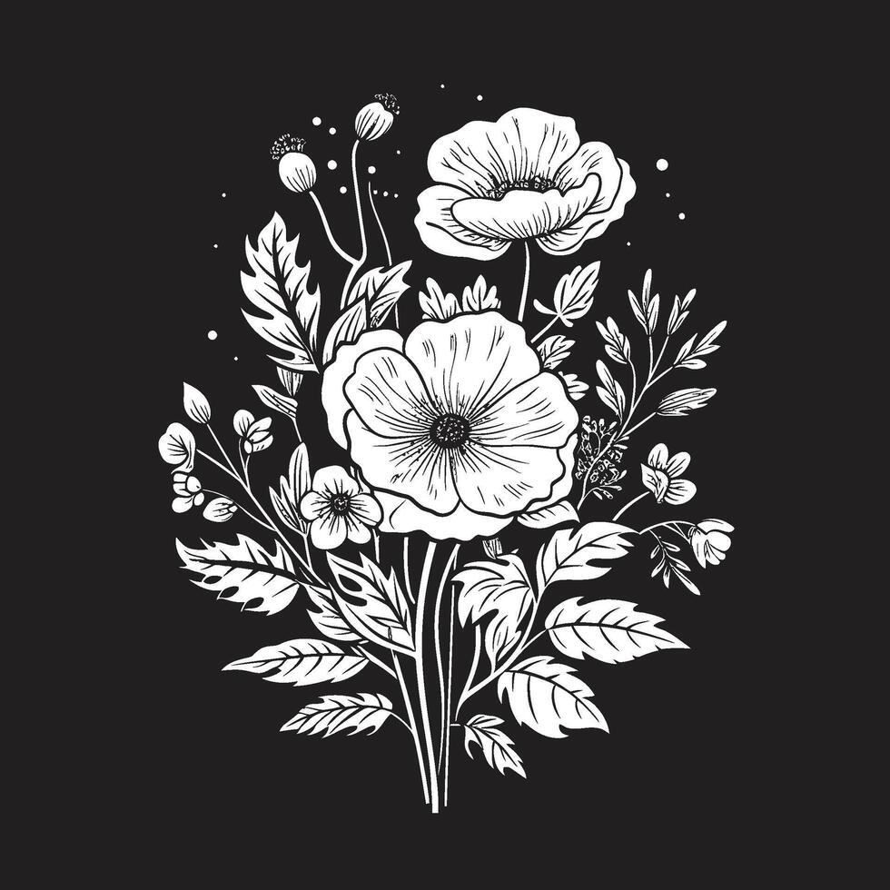 serenità nel fioritura elegante icona illustrare nero botanico florals eterno petali monocromatico emblema con elegante vettore logo design