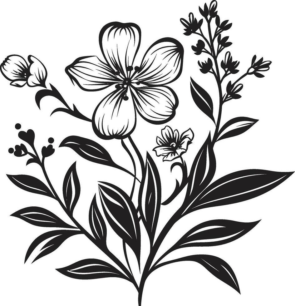 sinfonia di petali nero icona con senza tempo botanico florals botanico noir elegante emblema con monocromatico vettore logo design