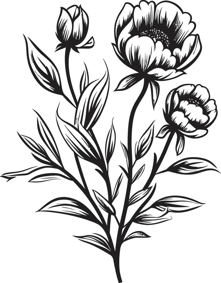 botanico armonia elegante nero icona con elegante florals serenità nel fioritura monocromatico emblema con nero vettore logo