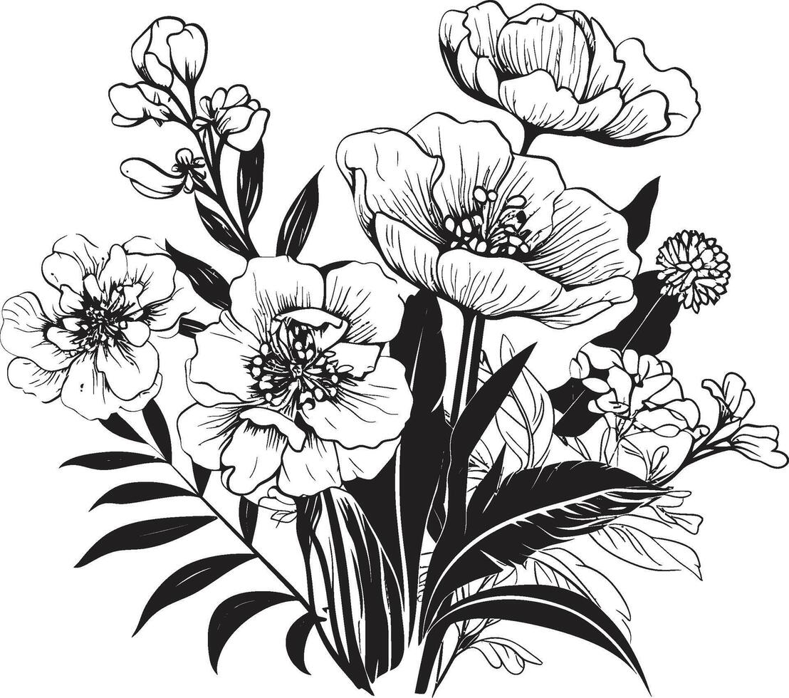 serenità nel fioritura monocromatico emblema con nero vettore logo eterno petali elegante nero icona in mostra botanico eleganza