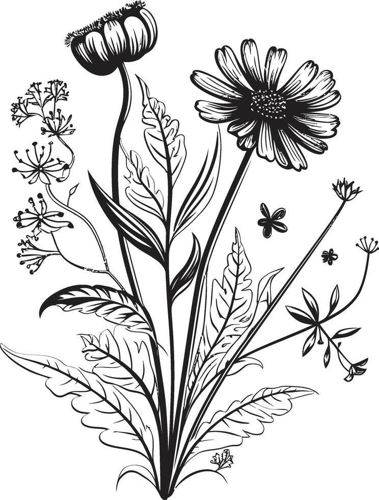 giardino di eleganza elegante vettore logo con nero botanico florals enigmatico mazzo nero emblema con botanico floreale design