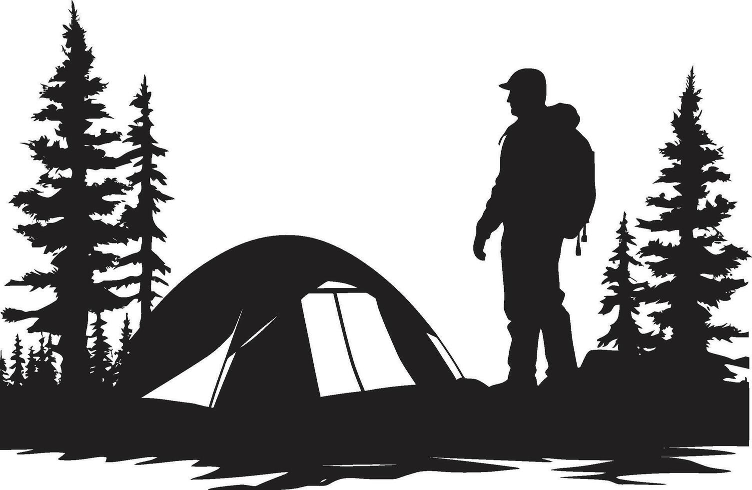 bosco vagabondo nero vettore campeggio logo design icona fuoco di bivacco cronache elegante emblema illustrare nero campeggio avventure