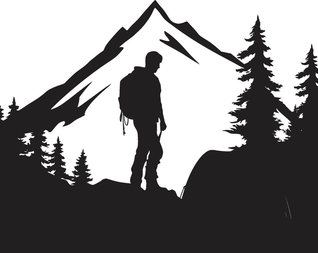 serenata di il pini monocromatico emblema per ore notturne campeggio sotto il stelle nero vettore logo design per natura selvaggia ritiri