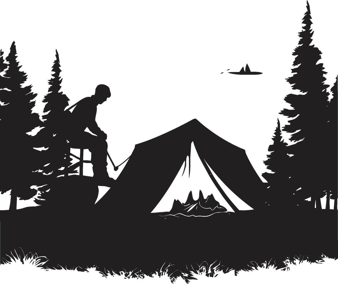 illuminato dalla luna avventura elegante campeggio icona nel monocromatico nero campeggio beatitudine elegante nero vettore logo design icona