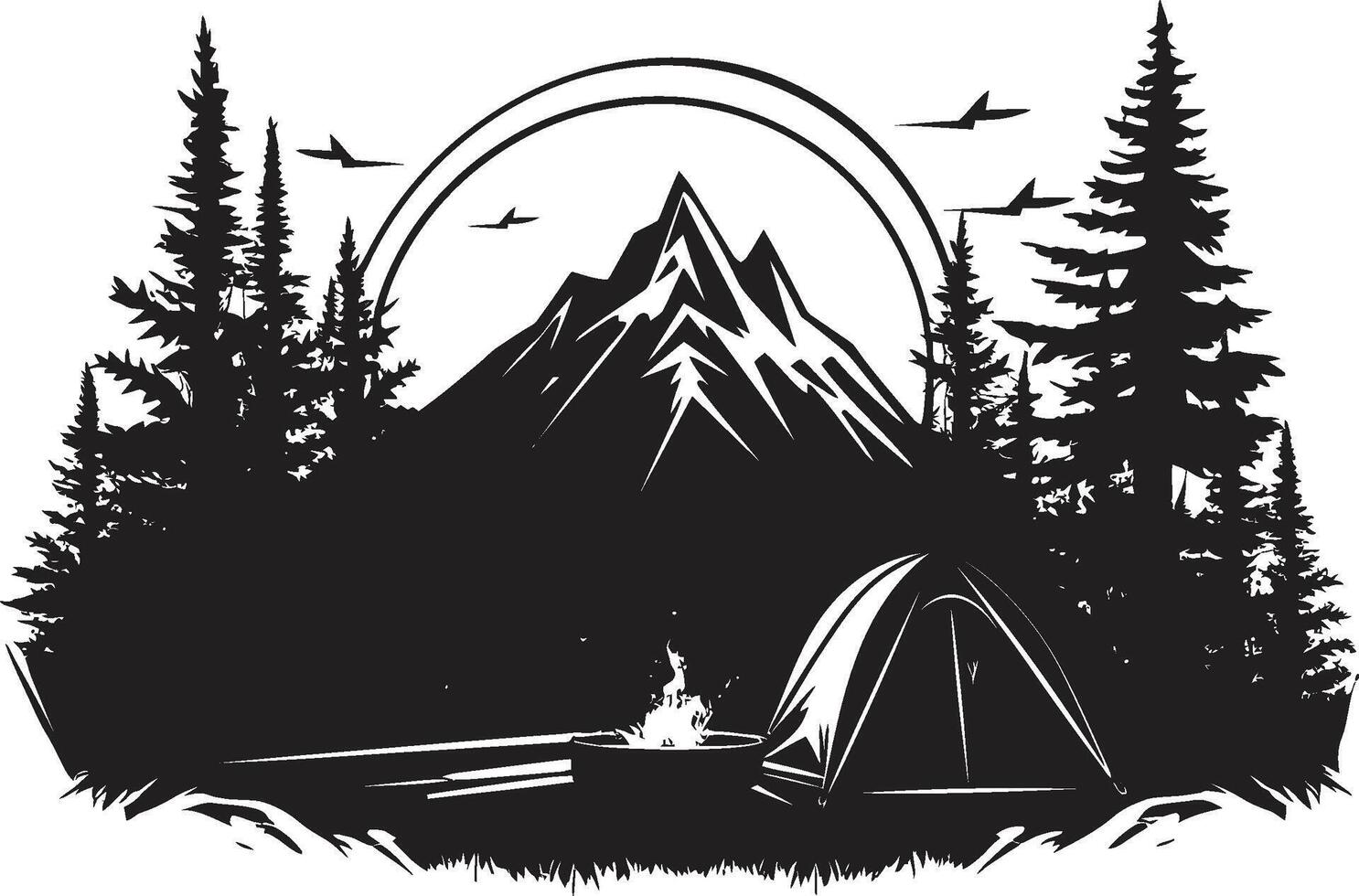 pista cercatore nero vettore logo design icona per avventuroso camper rustico serenità elegante campeggio icona nel monocromatico nero