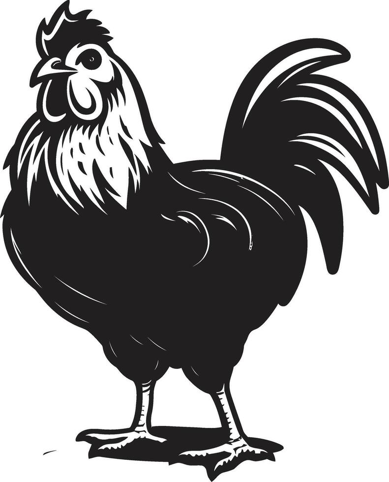 piumato fronzoli monocromatico emblema illustrare pollo armonia coraggioso pizz elegante nero vettore logo per pollame icona