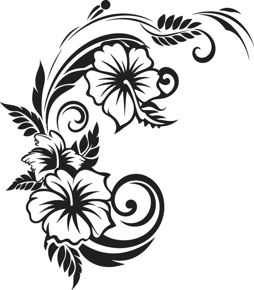 floreale fiorire elegante nero emblema con decorativo floreale angoli botanico frontiere monocromatico vettore logo evidenziazione decorativo angoli