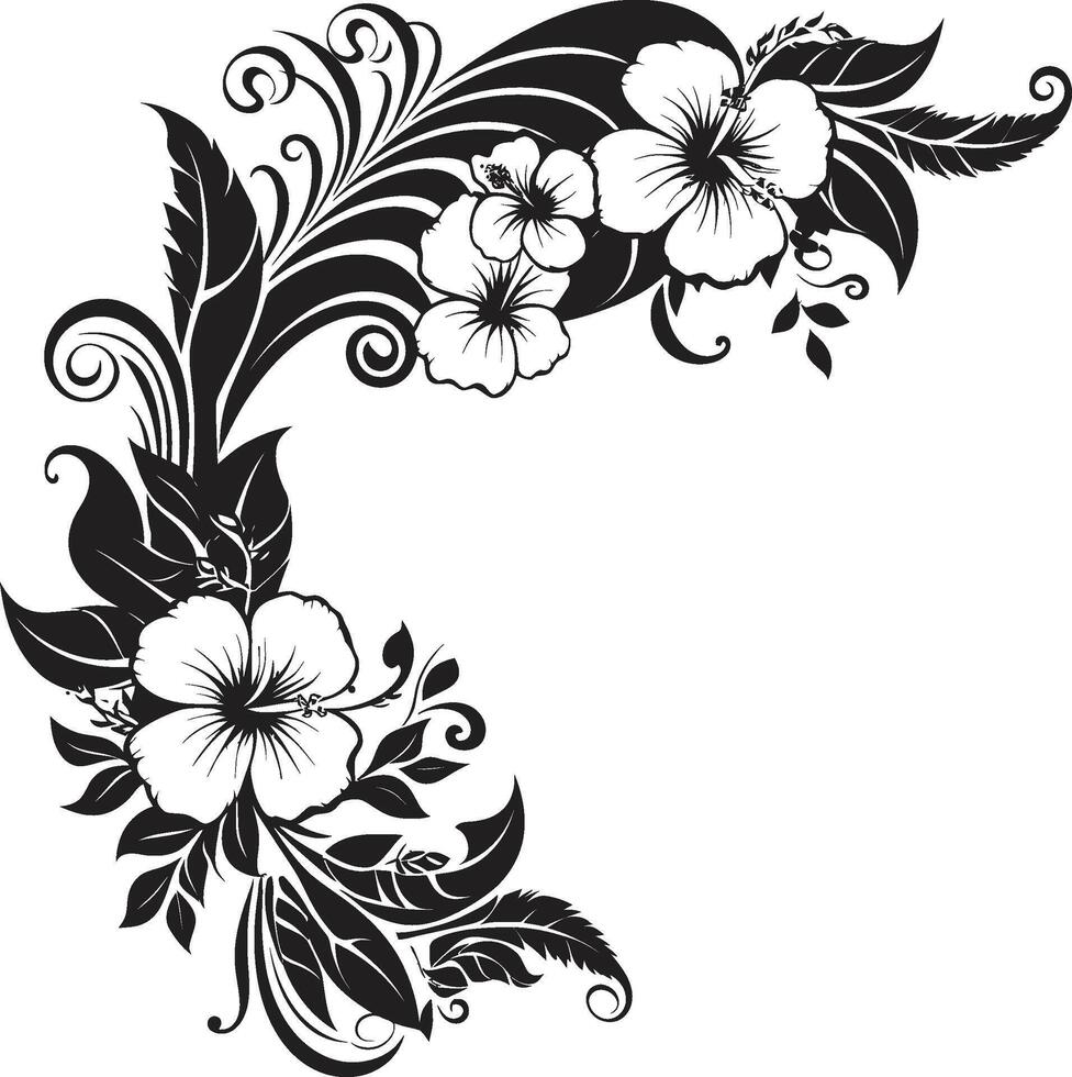 grazioso ghirlanda elegante nero logo con decorativo angoli elegante petali elegante vettore emblema con decorativo floreale angoli