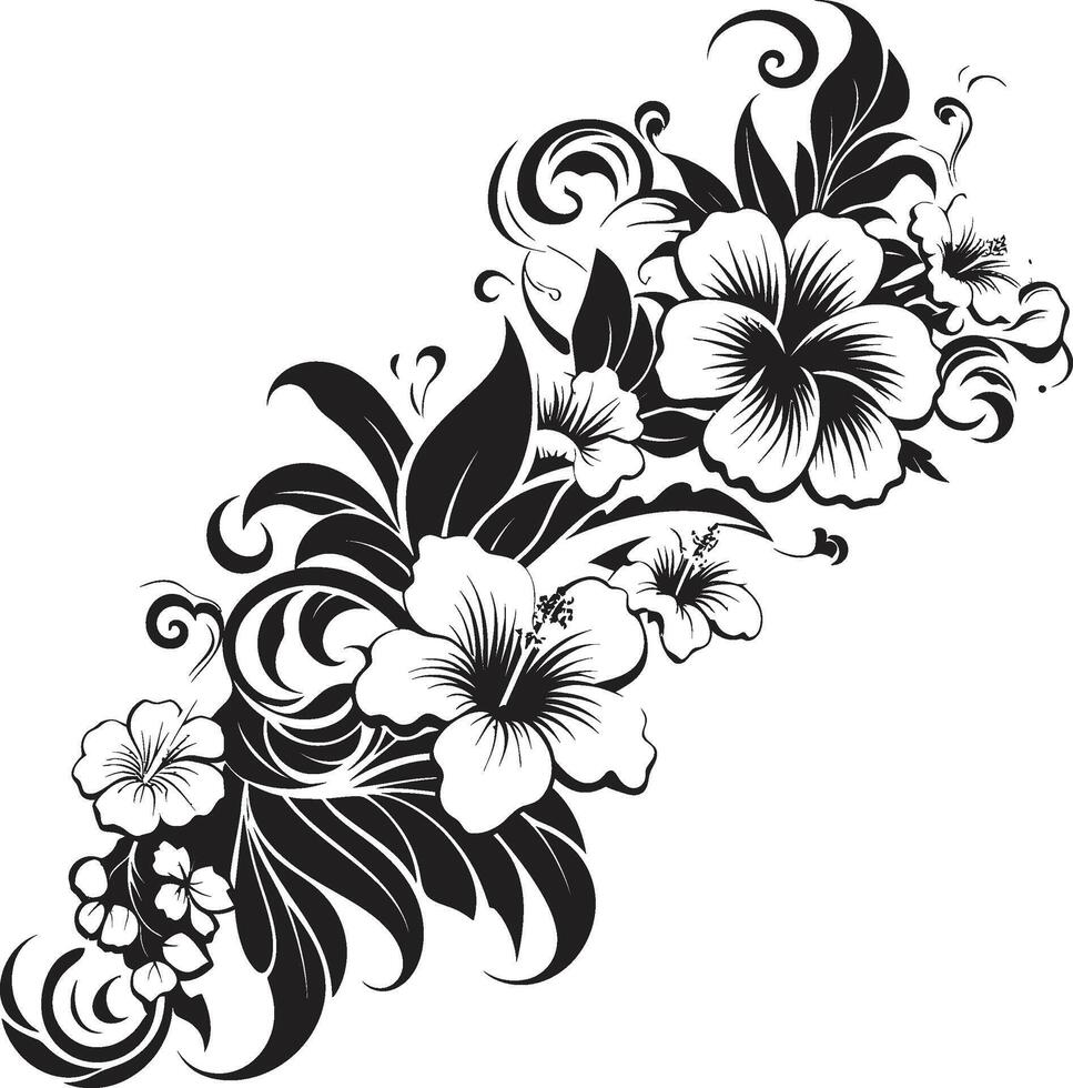 incantevole intreccia elegante emblema con decorativo floreale design botanico generosità elegante nero logo design con decorativo angoli vettore