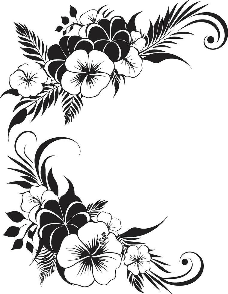 petali nel brio elegante logo design con decorativo floreale angoli floreale fantasia elegante nero emblema con decorativo angoli vettore
