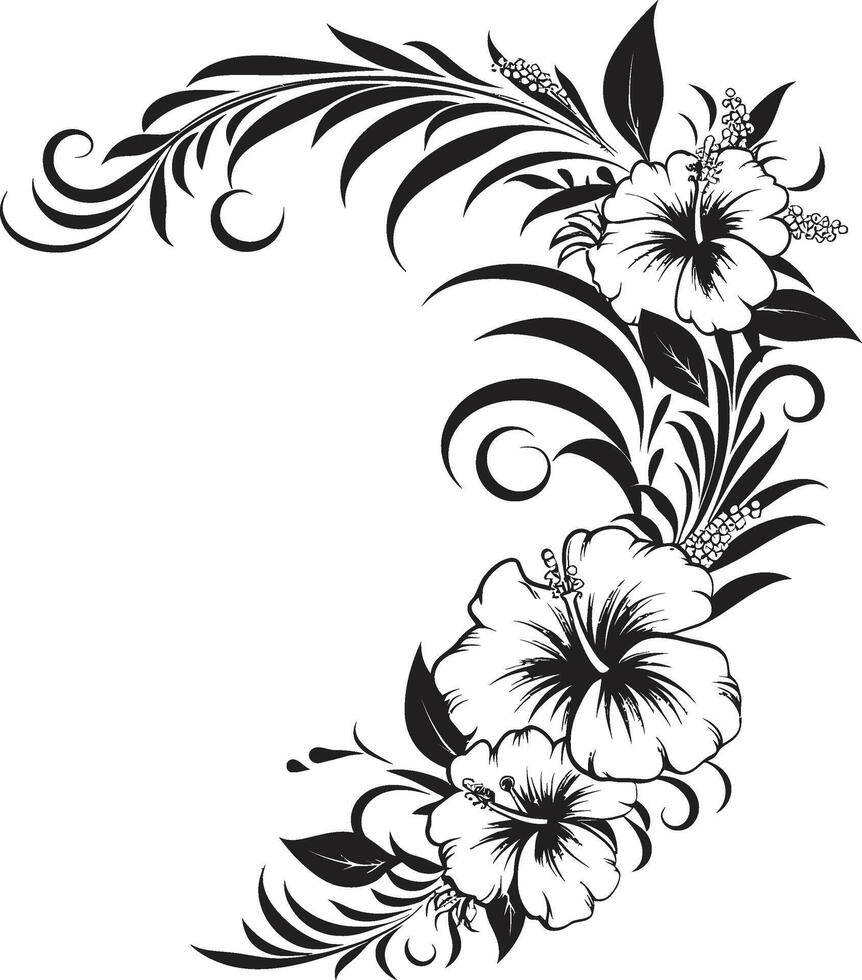 petali nel brio monocromatico emblema con decorativo angoli nel nero fiorire bellezza elegante vettore logo con decorativo floreale design