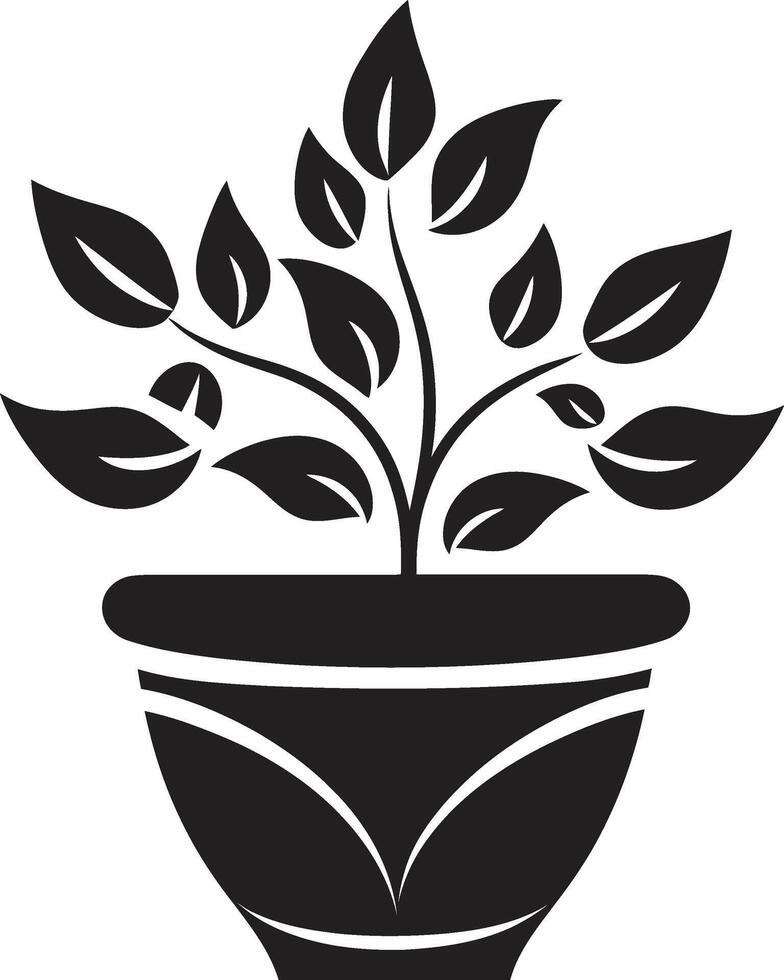 biologico opulenza elegante nero icona con decorativo pianta pentola fiorire nel nero elegante emblema con elegante vettore pianta pentola