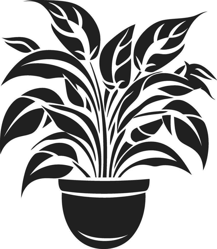 floreale fusione monocromatico emblema con elegante pianta pentola design botanico equilibrio elegante nero icona con vettore pianta pentola