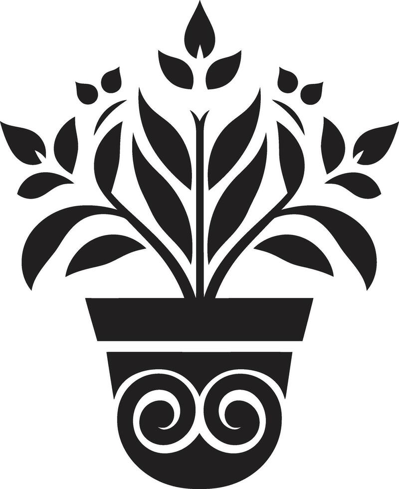 petali nel ceramica elegante nero logo con elegante pianta pentola design botanico bellezza monocromatico emblema evidenziazione decorativo pianta pentola vettore