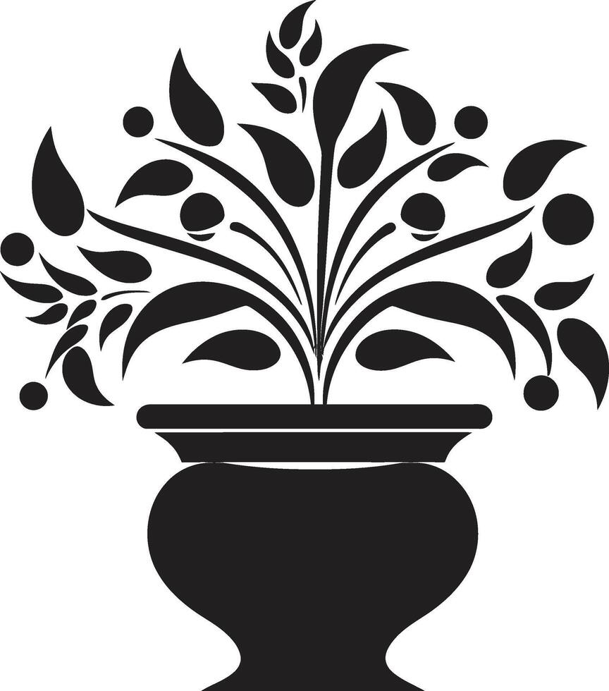 biologico opulenza elegante nero logo con monocromatico pianta pentola botanico fioritura elegante pianta pentola logo nel nero vettore