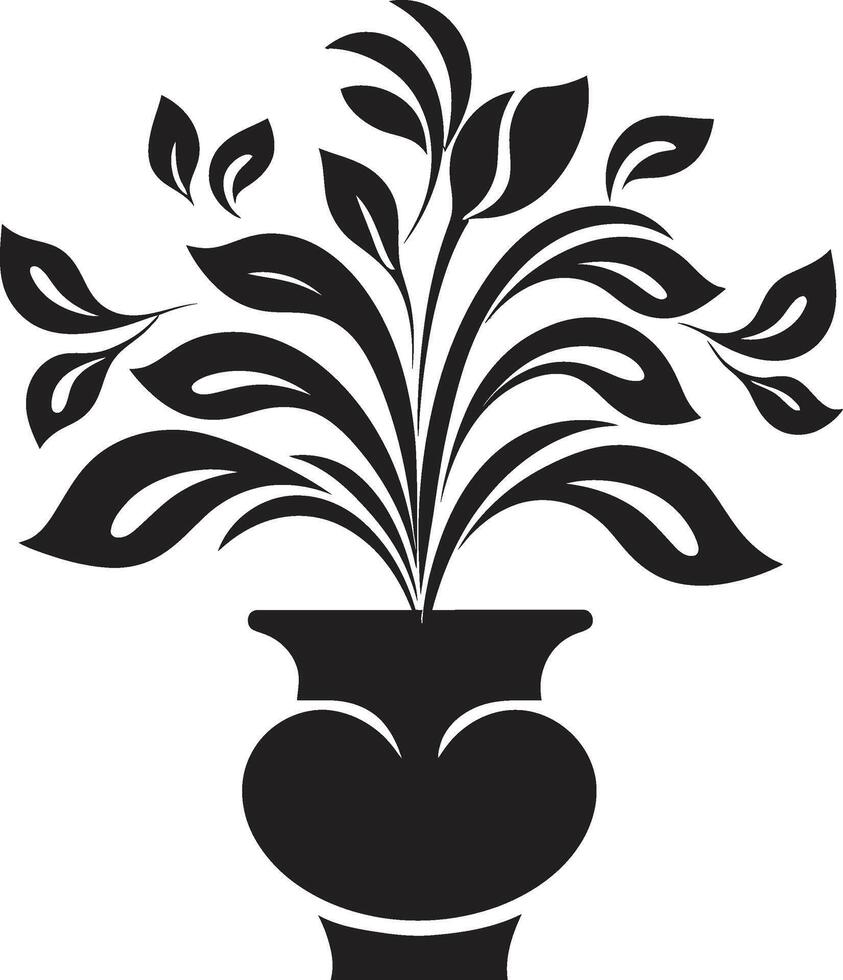 petalo pot-pourri monocromatico pianta pentola logo con elegante eleganza biologico opulenza elegante nero icona con decorativo pianta pentola vettore